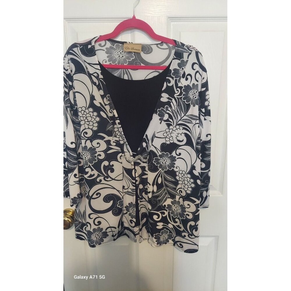 Ella Samani Black And White 2 Piece Layered Sheer Cardigan Embellish‎ Size 3x